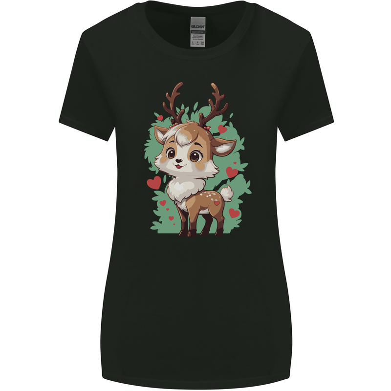 Christmas Cute Reindeer Xmas Womens Wider Cut T-Shirt Black