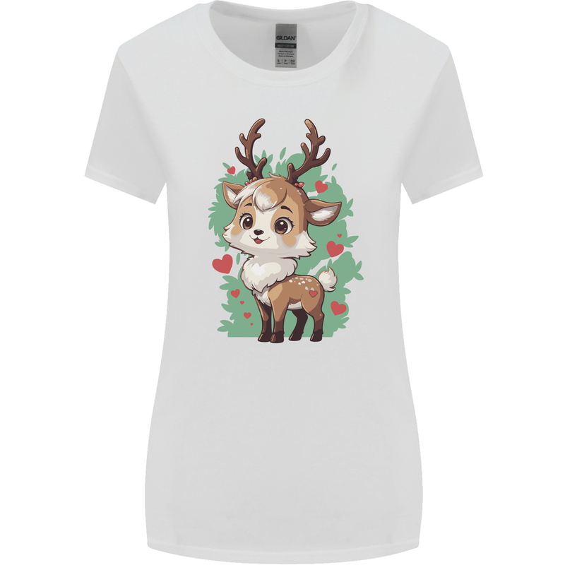 Christmas Cute Reindeer Xmas Womens Wider Cut T-Shirt White