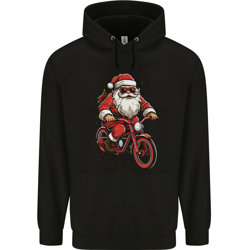 Christmas Cycling Santa Claus Bicycle Childrens Kids Hoodie Black