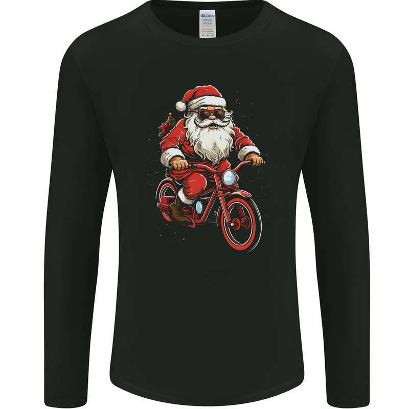 Christmas Cycling Santa Claus Bicycle Mens Long Sleeve T-Shirt Black