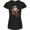 Christmas Cycling Santa Claus Bicycle Womens Petite Cut T-Shirt Black