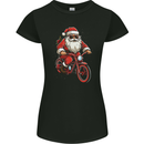 Christmas Cycling Santa Claus Bicycle Womens Petite Cut T-Shirt Black
