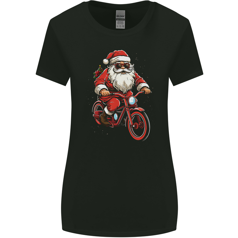 Christmas Cycling Santa Claus Bicycle Womens Wider Cut T-Shirt Black