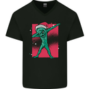 Christmas Dabbing Alien Xmas UFO Mens V-Neck Cotton T-Shirt Black