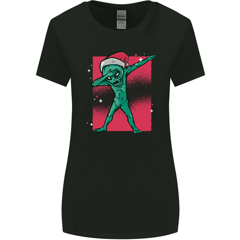Christmas Dabbing Alien Xmas UFO Womens Wider Cut T-Shirt Black