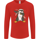 Christmas Dabbing Penguin Funny Xmas Mens Long Sleeve T-Shirt Red