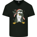 Christmas Dabbing Penguin Funny Xmas Mens V-Neck Cotton T-Shirt Black