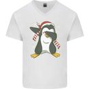 Christmas Dabbing Penguin Funny Xmas Mens V-Neck Cotton T-Shirt White