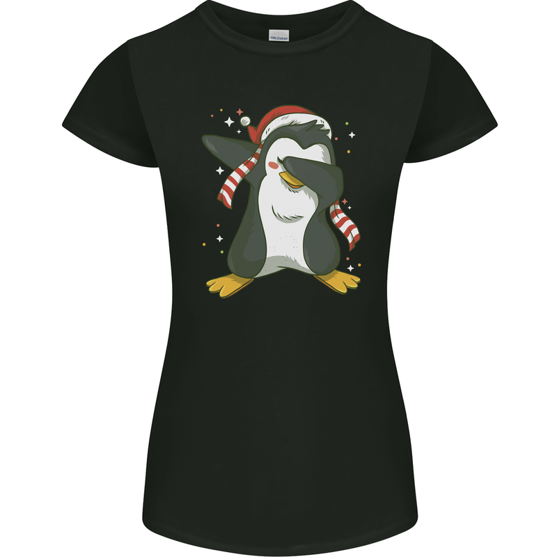 Christmas Dabbing Penguin Funny Xmas Womens Petite Cut T-Shirt Black