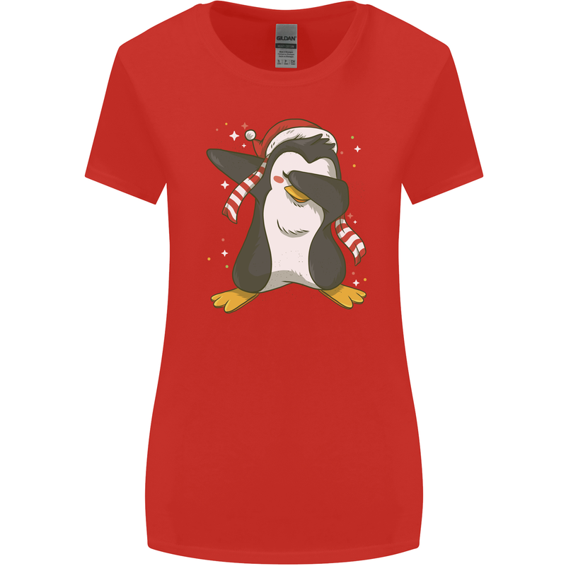 Christmas Dabbing Penguin Funny Xmas Womens Wider Cut T-Shirt Red