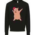 Christmas Dabbing Pig Wearing an Xmas Hat Kids Sweatshirt Jumper Black