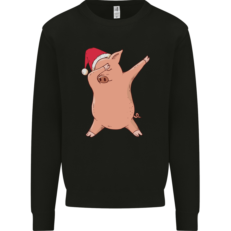 Christmas Dabbing Pig Wearing an Xmas Hat Kids Sweatshirt Jumper Black