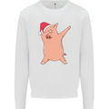 Christmas Dabbing Pig Wearing an Xmas Hat Kids Sweatshirt Jumper White