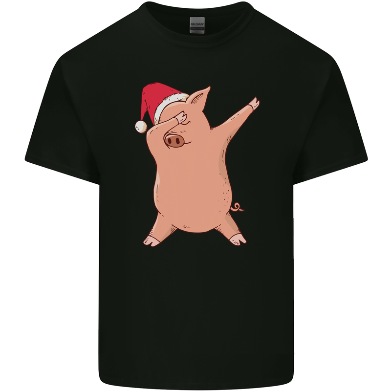 Christmas Dabbing Pig Wearing an Xmas Hat Kids T-Shirt Childrens Black
