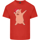 Christmas Dabbing Pig Wearing an Xmas Hat Kids T-Shirt Childrens Red