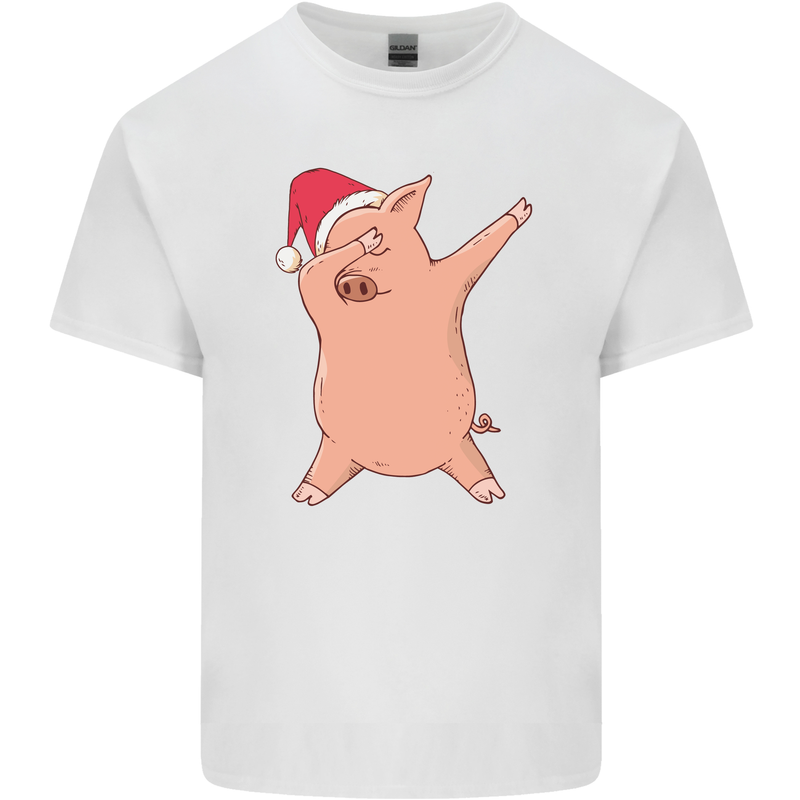 Christmas Dabbing Pig Wearing an Xmas Hat Kids T-Shirt Childrens White