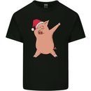 Christmas Dabbing Pig Wearing an Xmas Hat Mens Cotton T-Shirt Tee Top Black