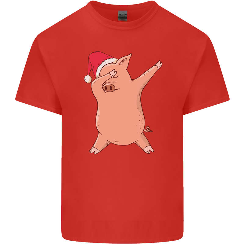 Christmas Dabbing Pig Wearing an Xmas Hat Mens Cotton T-Shirt Tee Top Red