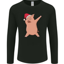 Christmas Dabbing Pig Wearing an Xmas Hat Mens Long Sleeve T-Shirt Black
