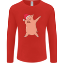 Christmas Dabbing Pig Wearing an Xmas Hat Mens Long Sleeve T-Shirt Red