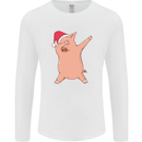 Christmas Dabbing Pig Wearing an Xmas Hat Mens Long Sleeve T-Shirt White