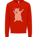 Christmas Dabbing Pig Wearing an Xmas Hat Mens Sweatshirt Jumper Bright Red