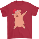 Christmas Dabbing Pig Wearing an Xmas Hat Mens T-Shirt 100% Cotton Red