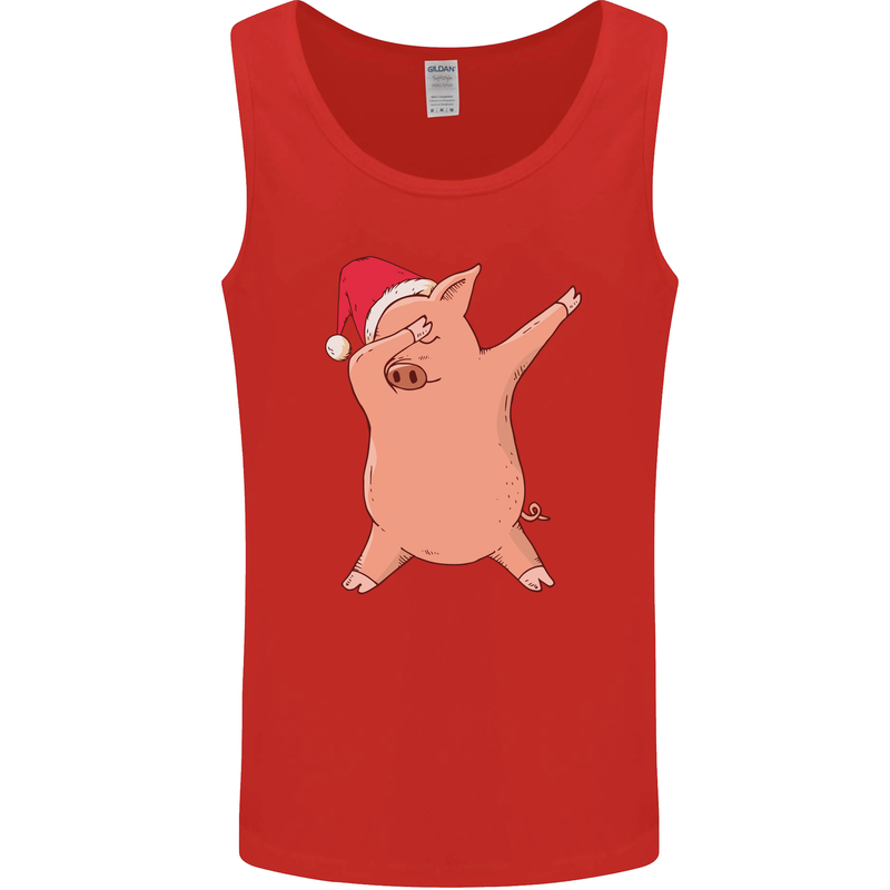 Christmas Dabbing Pig Wearing an Xmas Hat Mens Vest Tank Top Red