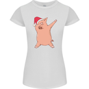Christmas Dabbing Pig Wearing an Xmas Hat Womens Petite Cut T-Shirt White