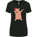 Christmas Dabbing Pig Wearing an Xmas Hat Womens Wider Cut T-Shirt Black