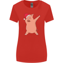 Christmas Dabbing Pig Wearing an Xmas Hat Womens Wider Cut T-Shirt Red