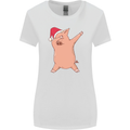 Christmas Dabbing Pig Wearing an Xmas Hat Womens Wider Cut T-Shirt White