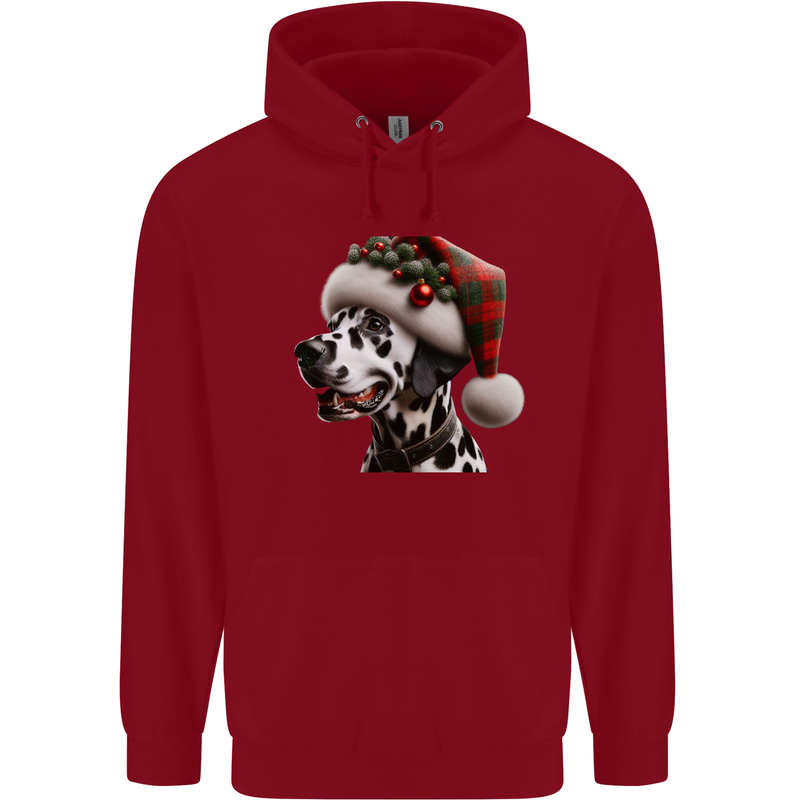 Christmas Dalmatian Dog Wearing a Xmas Hat Childrens Kids Hoodie Red