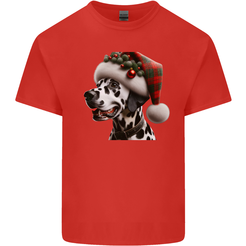 Christmas Dalmatian Dog Wearing a Xmas Hat Kids T-Shirt Childrens Red