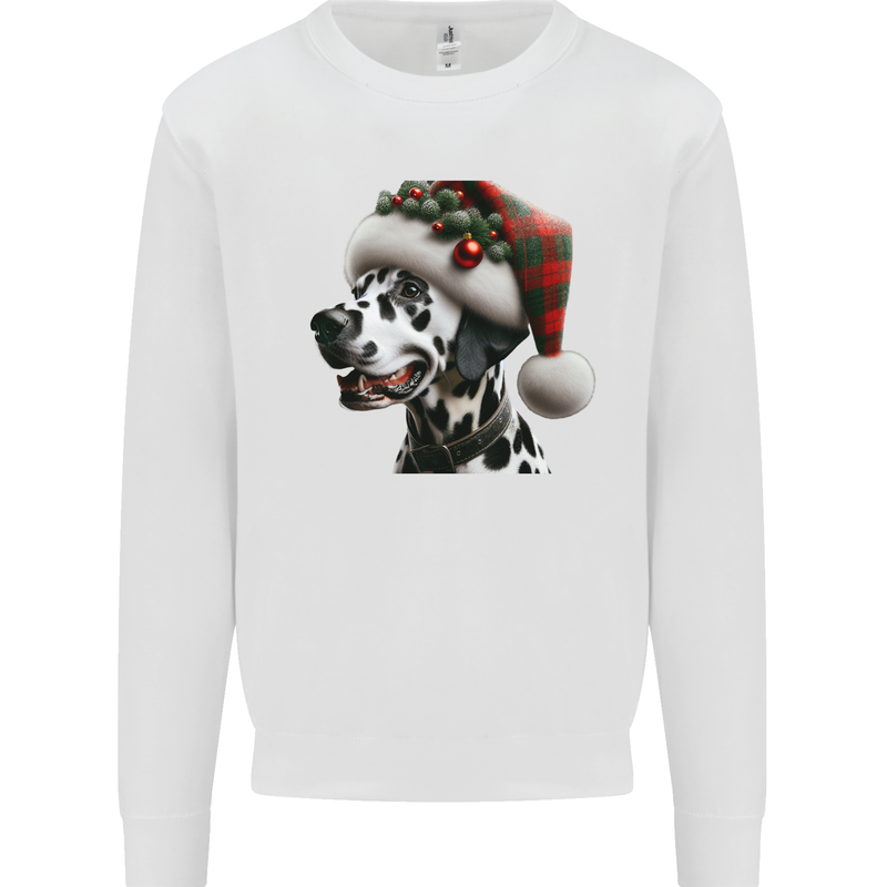 Christmas Dalmatian Dog Wearing a Xmas Hat Mens Sweatshirt Jumper White