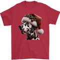 Christmas Dalmatian Dog Wearing a Xmas Hat Mens T-Shirt 100% Cotton Red