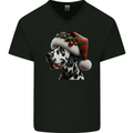 Christmas Dalmatian Dog Wearing a Xmas Hat Mens V-Neck Cotton T-Shirt Black