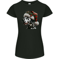 Christmas Dalmatian Dog Wearing a Xmas Hat Womens Petite Cut T-Shirt Black