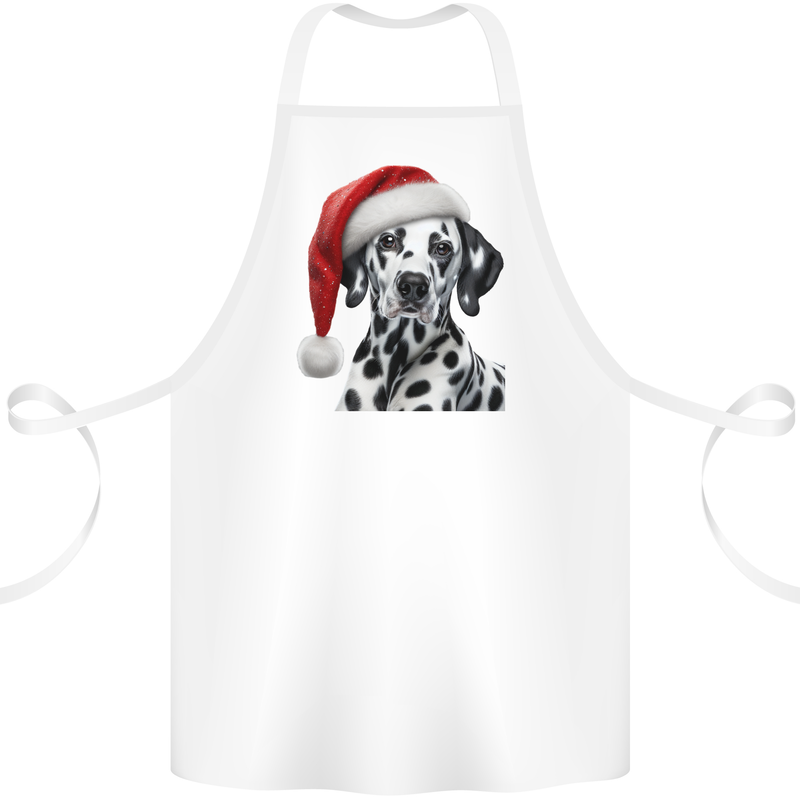 Christmas Dalmatian Wearing a Xmas Hat Dog Cotton Apron 100% Organic White