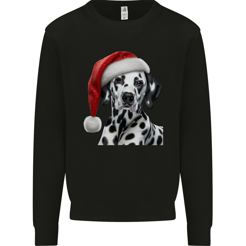 Christmas Dalmatian Wearing a Xmas Hat Dog Kids Sweatshirt Jumper Black
