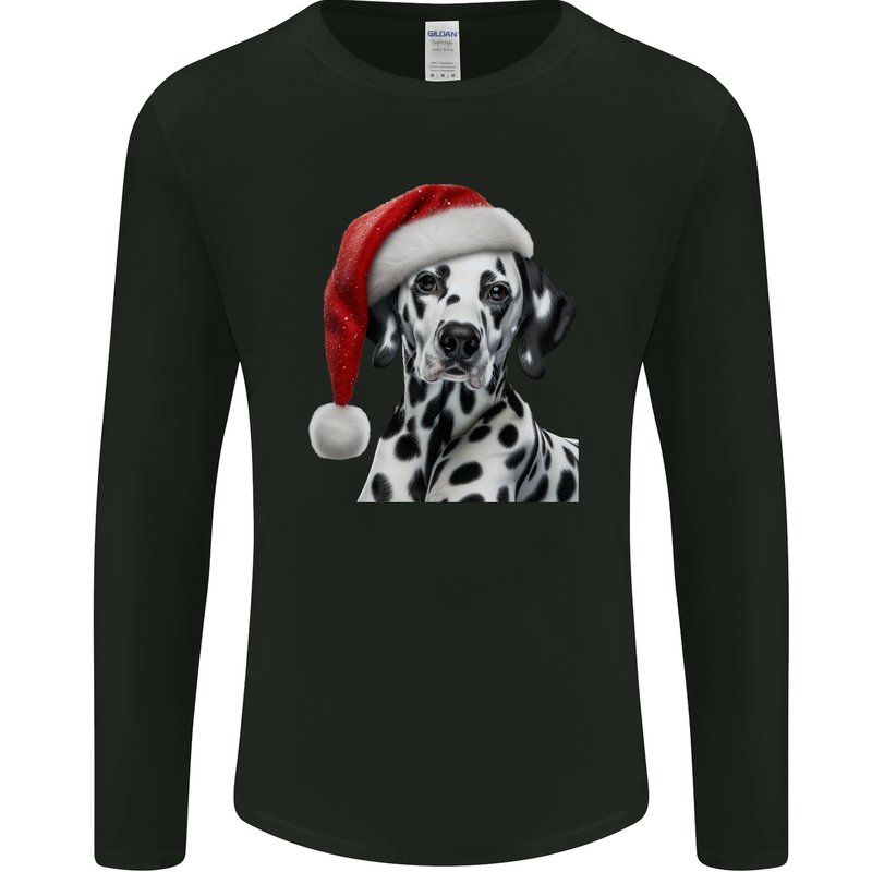 Christmas Dalmatian Wearing a Xmas Hat Dog Mens Long Sleeve T-Shirt Black