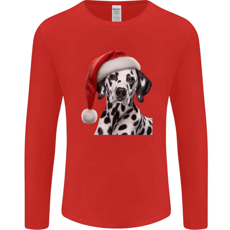 Christmas Dalmatian Wearing a Xmas Hat Dog Mens Long Sleeve T-Shirt Red