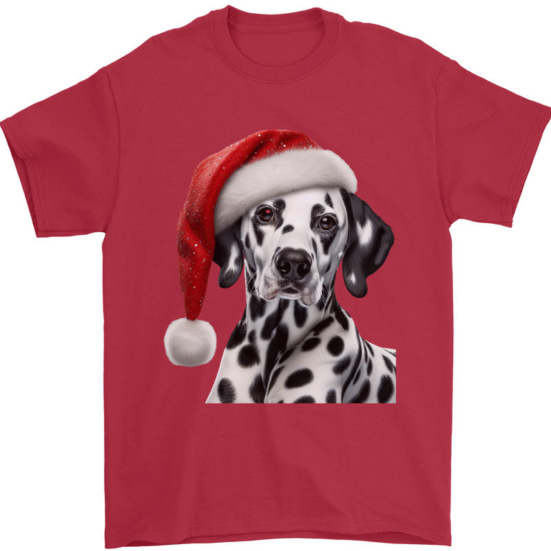 Christmas Dalmatian Wearing a Xmas Hat Dog Mens T-Shirt 100% Cotton Red