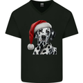Christmas Dalmatian Wearing a Xmas Hat Dog Mens V-Neck Cotton T-Shirt Black