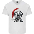Christmas Dalmatian Wearing a Xmas Hat Dog Mens V-Neck Cotton T-Shirt White
