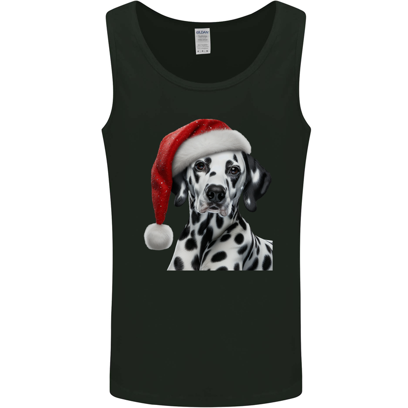 Christmas Dalmatian Wearing a Xmas Hat Dog Mens Vest Tank Top Black