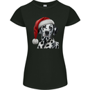 Christmas Dalmatian Wearing a Xmas Hat Dog Womens Petite Cut T-Shirt Black