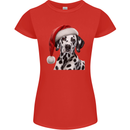 Christmas Dalmatian Wearing a Xmas Hat Dog Womens Petite Cut T-Shirt Red
