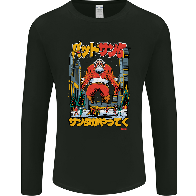 Christmas Destructive Santa Japan Anime Xmas Mens Long Sleeve T-Shirt Black
