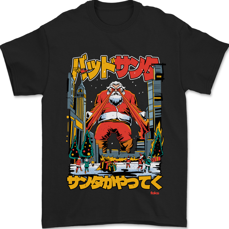 Christmas Destructive Santa Japan Anime Xmas Mens T-Shirt 100% Cotton Black